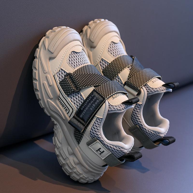 Girls 2025 autumn new double mesh breathable rotating buckle children's sports boys soft sole middle and old children's dad shoes