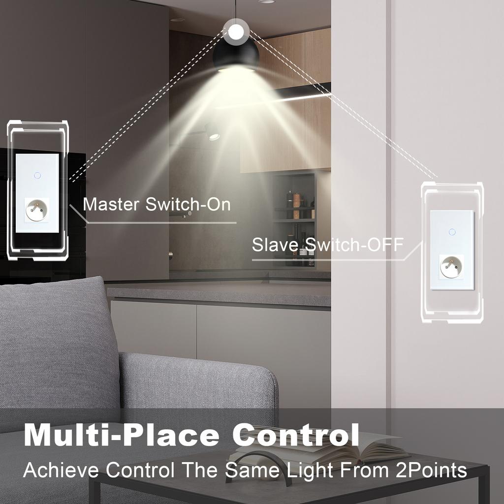 BSEED 1/2/3Gang Touch Light Switches 1/2/3Way Pass Through For Stair Plus French Standard Wall Sockets USB Type-c Charging Ports