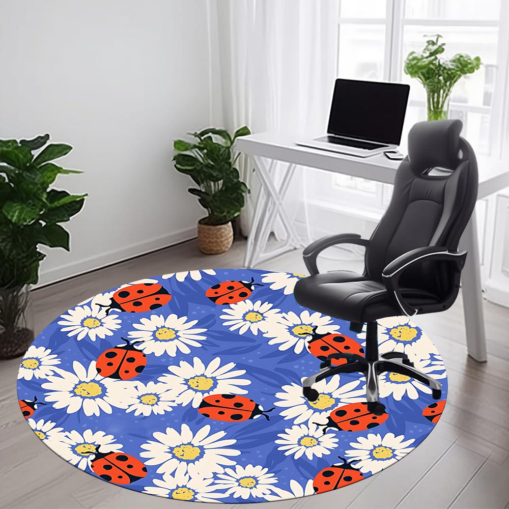 1PC Ladybug Daisy Office Round Area Rug, Mat Suitable ForOffice, Under Office Chairs Bedroom Living Room Home Decor, Room Deco