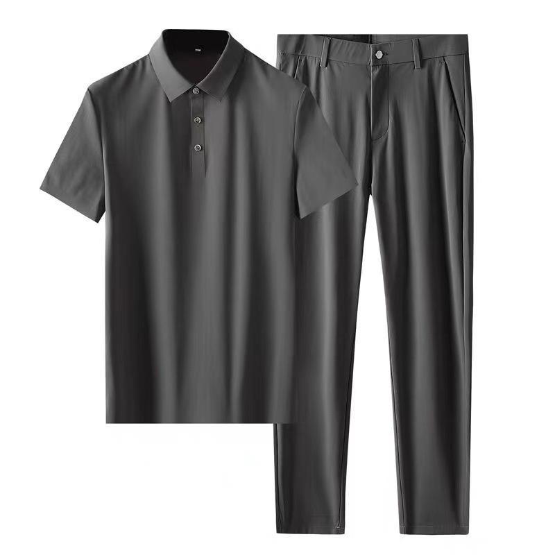 High Elastic Mens Short Sets Short Sleeve Two-piece Seamless Glue Pressing Summer Speed Dry Lapel Leisure Men Track Suit