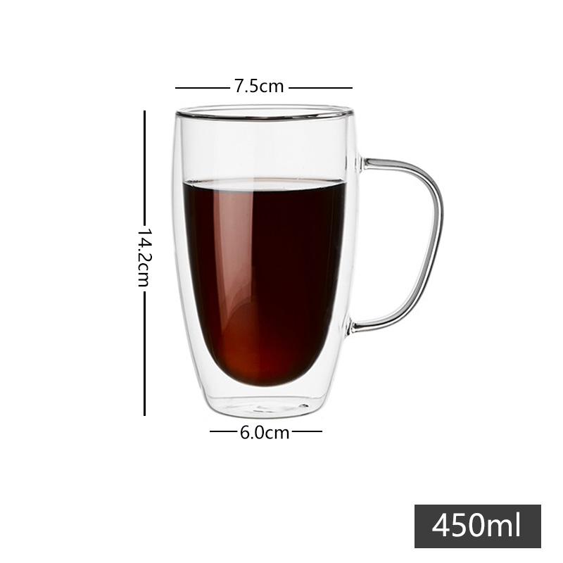 1Pcs 80-450ML Double Coffee Glasses Double Insulated Glass Cups For Hot & Cold Coffee Milk Transparent Mug With Handle Glasses
