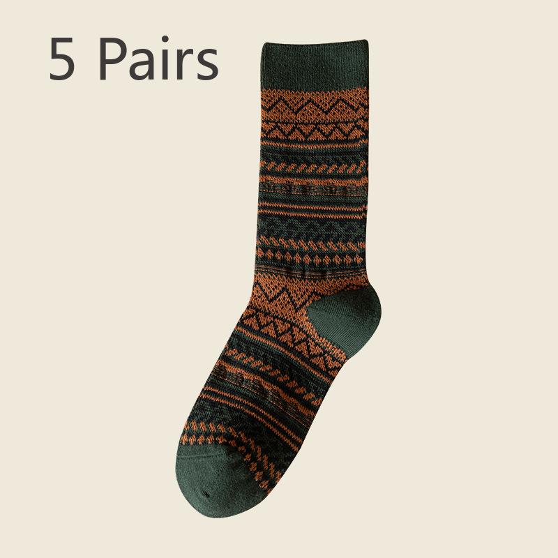 5 Pairs of Female Spring and Autumn Retro Folk Wind Tube Pile Socks