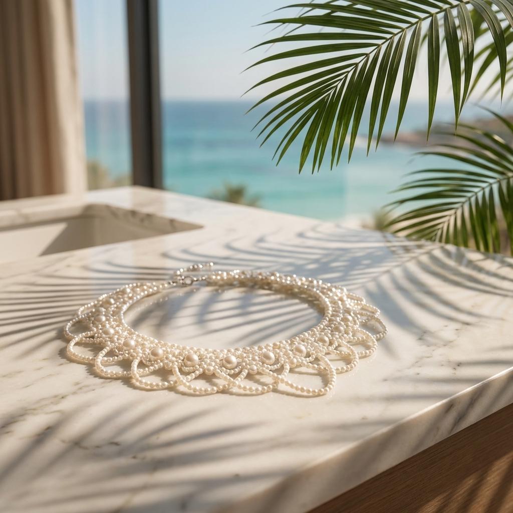 

Elegant Faux Pearl Beaded Bib Necklace Boho Statement Choker Fake Collar for Women Summer Beach Bridal Dress Accessories
