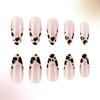 3D Bows Full Cover Stick On Nails French Tip Press On Nails Almond Artificial Nails False Nails with Leopards Designs