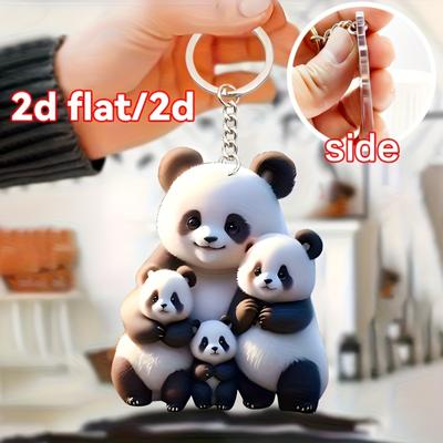 2D flacher Acryl-Schlüsselanhänger-Anhänger, weihnachtliche Dekokette, flacher dekorativer Anhänger-Anhänger Rote Panda-Familienfoto-Anhänger Acryl-Schlüsselanhänger-Anhänger