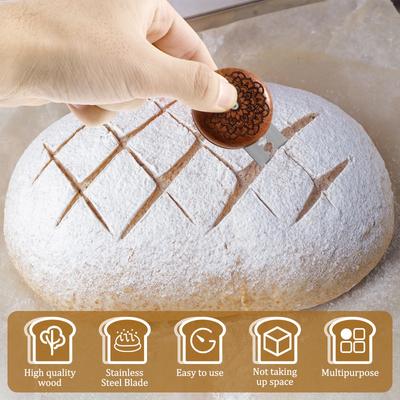 Bread Dough Scoring Tool Compact Bread Scoring Dough Cutter Wooden Sourdough Bread Scorer With Blades Dough Slashing Tool