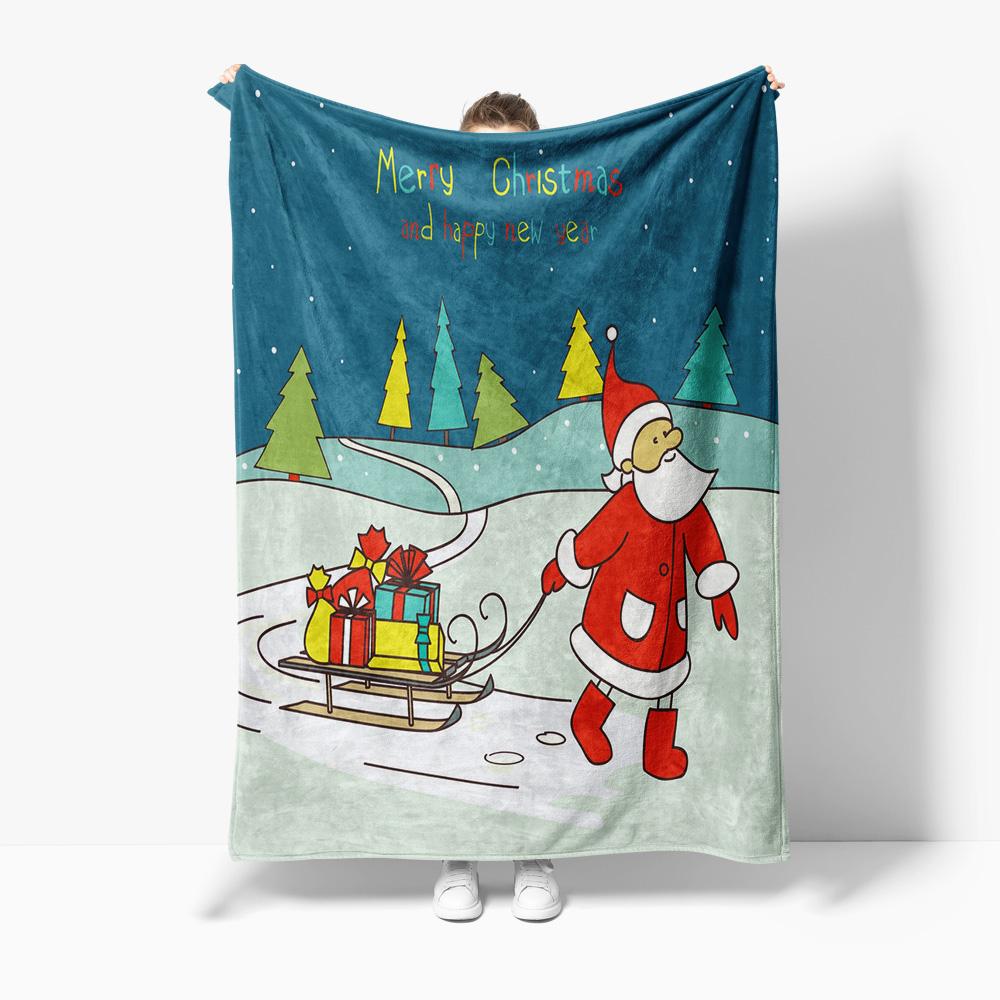 Christmas Throw Blanket Cozy Reindeer Santa Claus Holiday Flannel Soft Warm Festive Gift Decor Home Living Room Bedroom