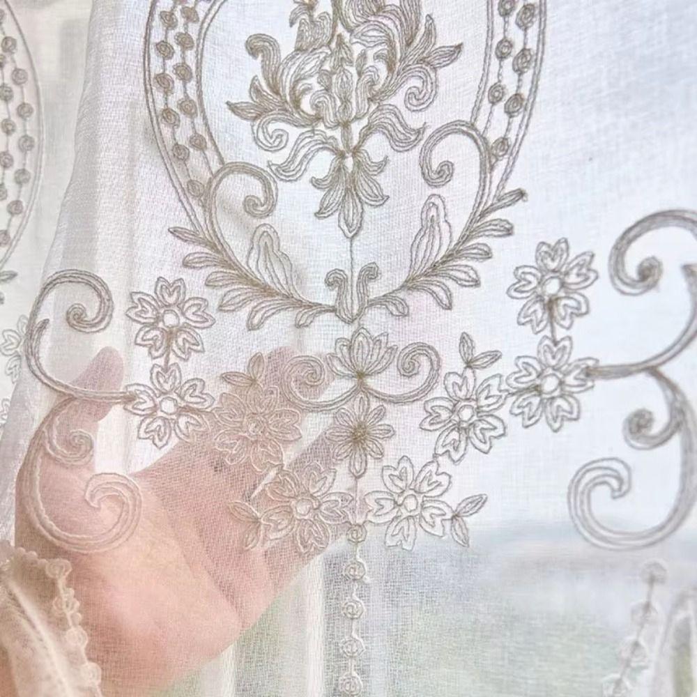 Wavy Edge Ruffled Lace Short Sheer Curtain Floral Short Tulle Drapery Bedroom
