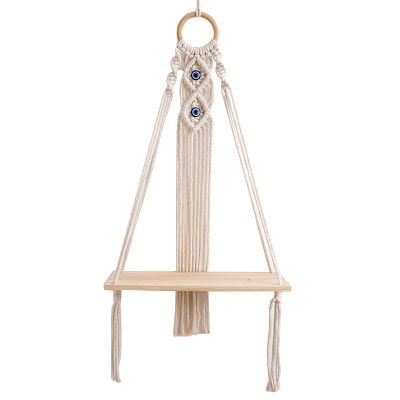 Handmade Tassel Macrame Tapestry Wall Hanging Shelf Boho Cotton Rope Woven Plant Hanger Wood Floating Shelf Wall Decoration