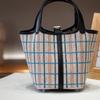 2025 New Canvas With Cowhide Embroidery Striped Checkered Pattern Vegetable Basket