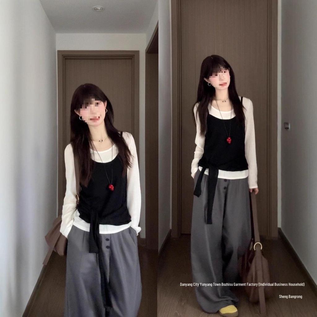 Korean-Style Layered Long-Sleeve Two-Piece Women's Slim Fit Autumn T-Shirt