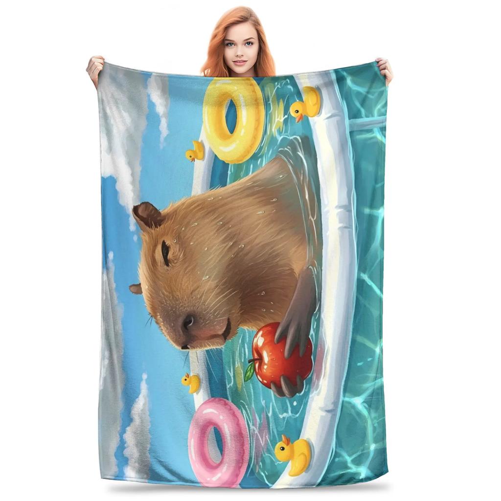 Trembling Capybara Flannel Blanket Winter  Soft Durable Throw Blanket for Kids Couch Bed Funny Bedspread Sofa Bed Cover