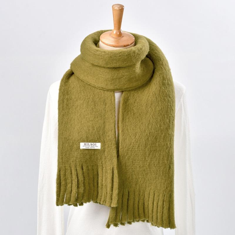 Autumn and winter new women's scarf thickened warm solid color fringed scarf versatile warm knitted shawl scarf