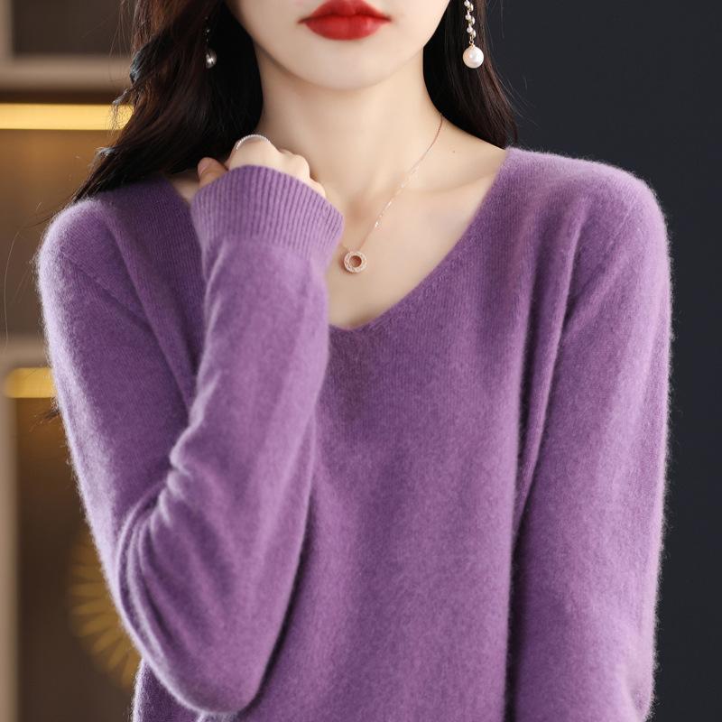 Dámský svetr podzim zima pletený svetr s výstřihem do V Košile s volným dnem jednobarevné měkké úplety svetry Základní svetry