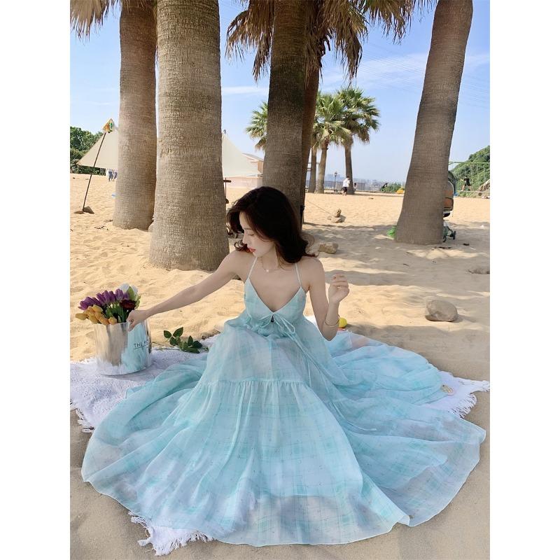 Dámská letní ohlávka k moři na dovolenou Sladké volné dlouhé šaty