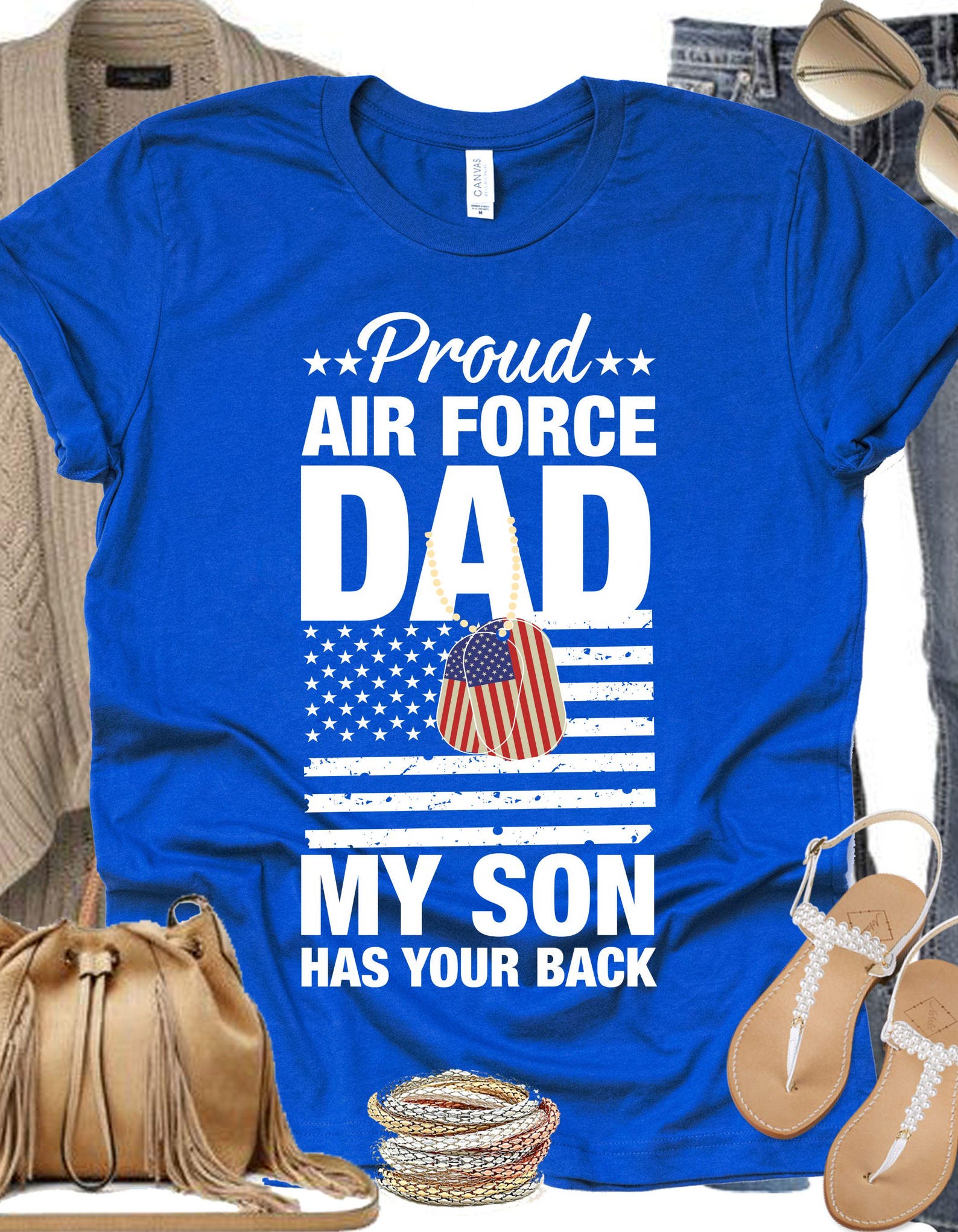 Proud Air Force Dad Tee - Military Gift for Veterans Day, Memorial Day, Independence Day - Unisex Jersey Short Sleeve T-shirt, Patriotic L