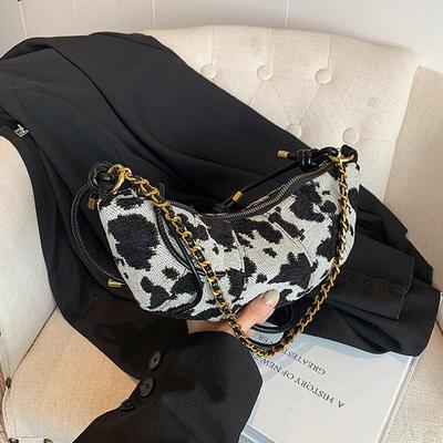 Vielseitige Tasche mit Kuhmuster Damen Neuer Modetrend Splicing Horn Tasche Einfache Canvas Umhängetasche AVE