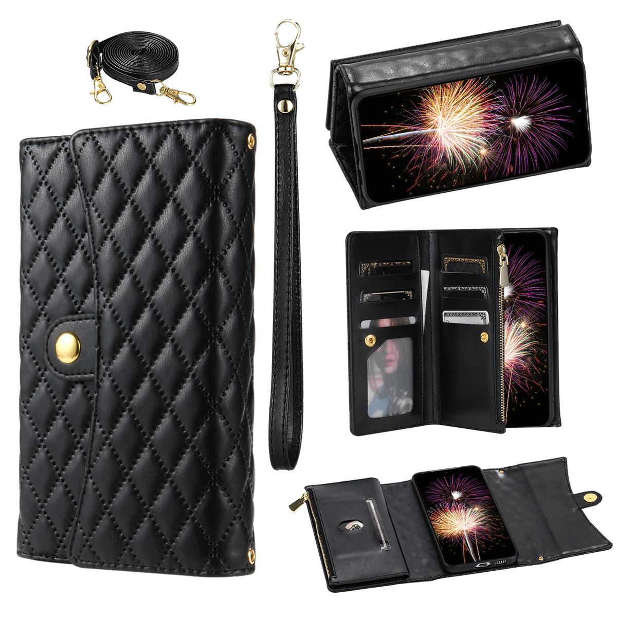 

BKS-002 For Samsung Galaxy S24 Leather Flip Case Phone Cover Card Slots Zipper Pocket Black