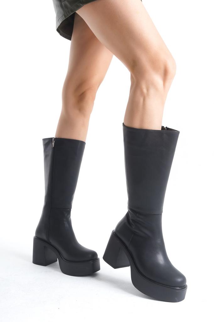 Women Modern Stylish Fashion Boots Boots Faux Leather Jessie Platform Heeled Black Boots Cm