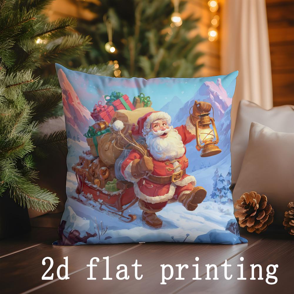 Home Decor Christmas-themed Animal & Santa Pillow Covers Pattern Cushion Cover Suitable for Sofa Bedroom Car Pillow Cover