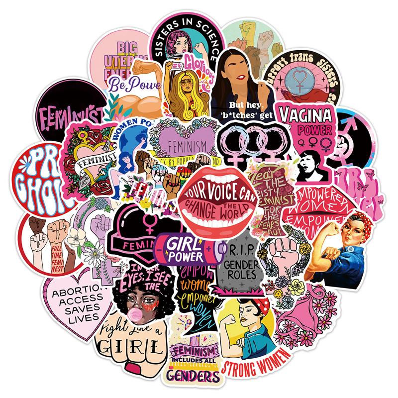 50 feministiske bevegelser Graffiti-klistremerker Samme søte klistremerker Vtuber Bagasje-klistremerker Krus-klistremerker Notatbok-dekorasjon-klistremerker Vanntette klistremerker