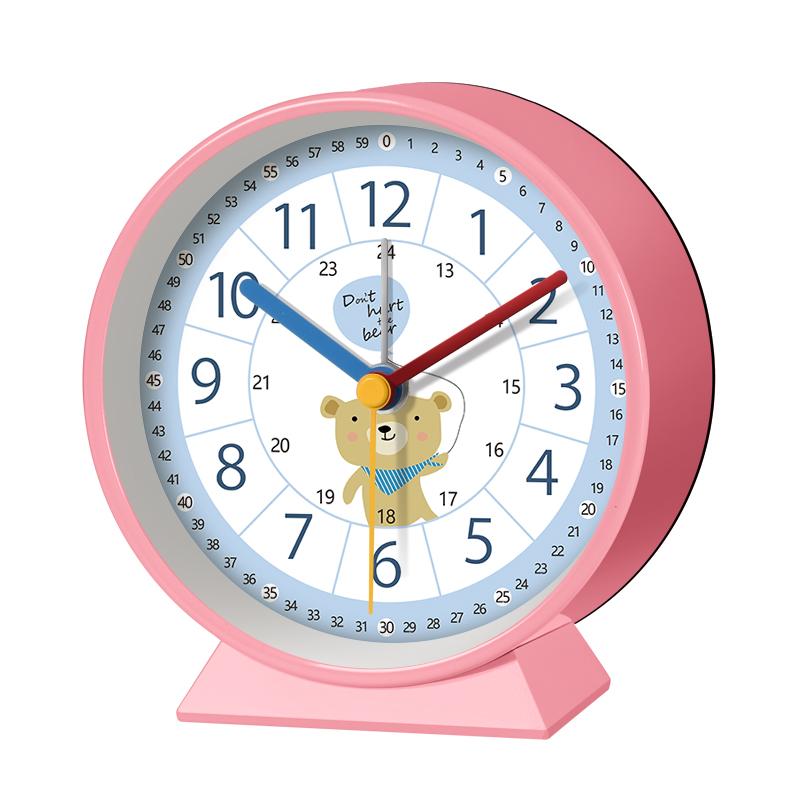 Early Education Desk Clock Needle Display Quartz Alarm Clock Silent Sweep Movement Silent Walking Soft Night Light Metal Frame