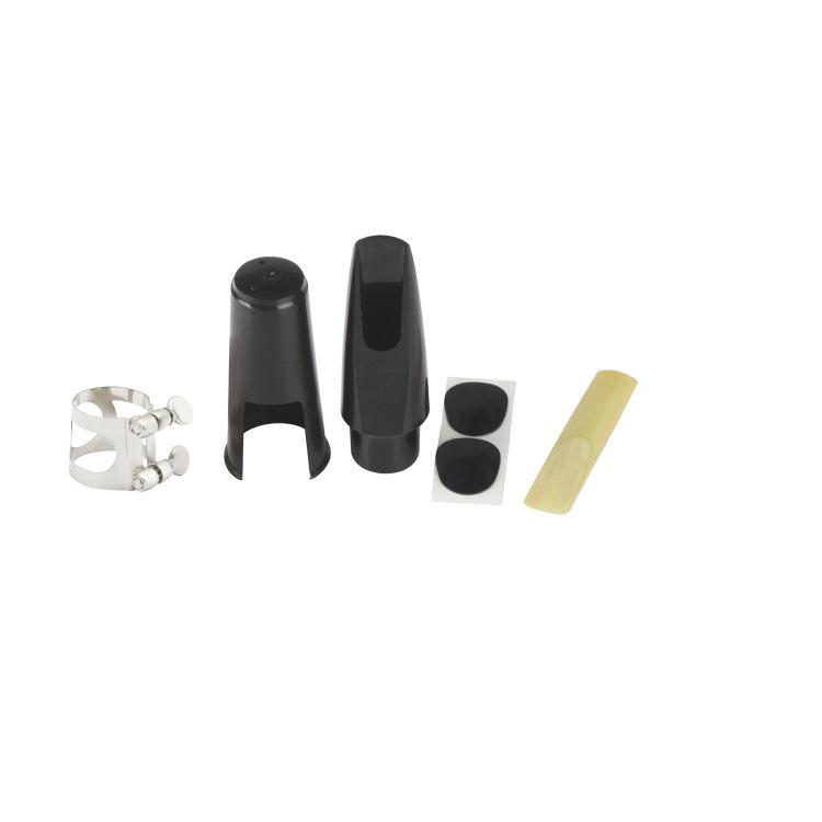 Zestaw ustników do saksofonu altowego: Zestaw 5-częściowy z ustnikiem, klipsem, stroikiem i podkładką na zęby.