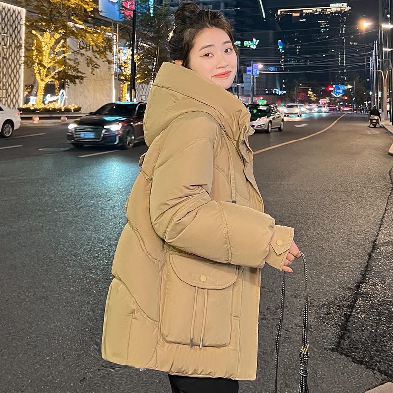 Frauen Herbst Winter Mit Kapuze Einfarbig Langarm Große Tasche Zipper Warme Mantel Jacke