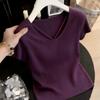 Rellawear Women S Line Point Summer Short Sleeve Knit Purple rSt0006