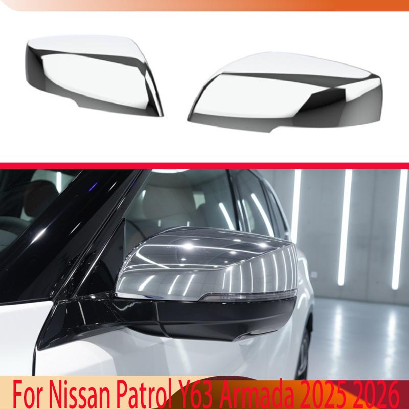 For Nissan Patrol Y63 Armada 2025 2026 ABS Chrome Door Side Mirror Cover Trim Rear View Cap Overlay Molding Garnish