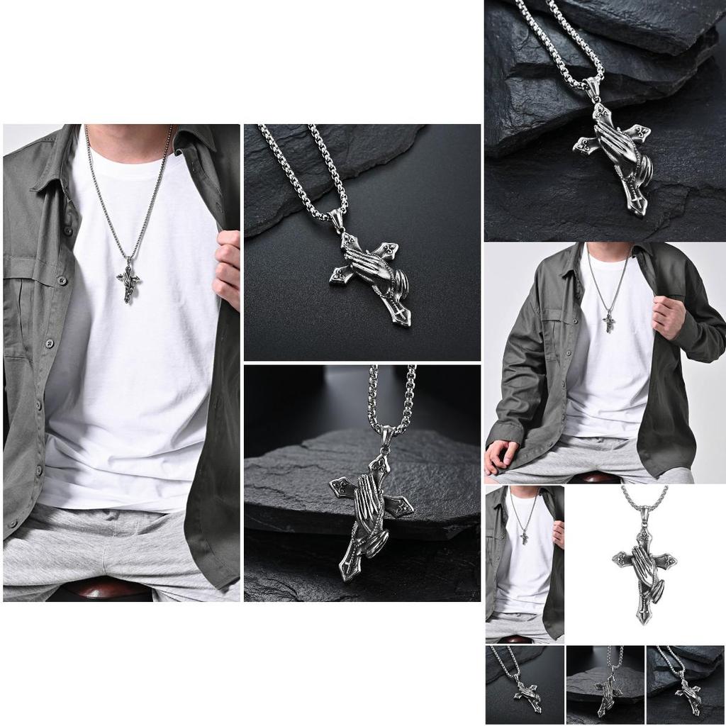Mens Stainless Steel Jesus Christ Face Crucifix Cross Pendant Necklace Fashionable And Religious