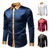 Men S Fashion Satin Smooth Color Block Long Sleeve Shirt