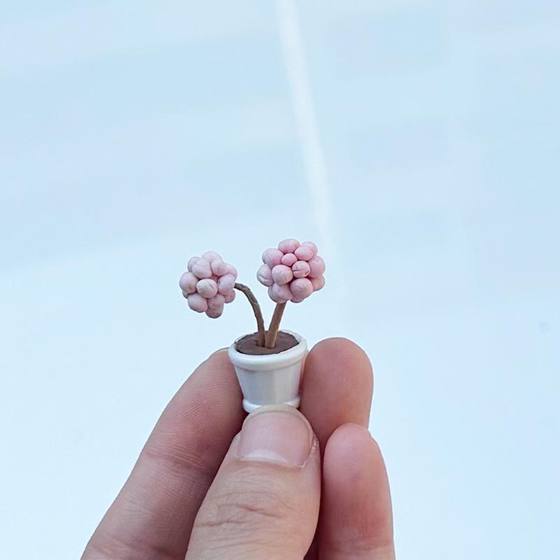 2Pcs 1:12 Dollhouse Furniture Accessories Scenery Decoration Mini  Plants Small Flower Pots Interior Decoration Clay
