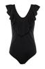 Women's Style Plus Size Swimsuit Black Deep V-Neck Flounced Throw Covered Swimsuit