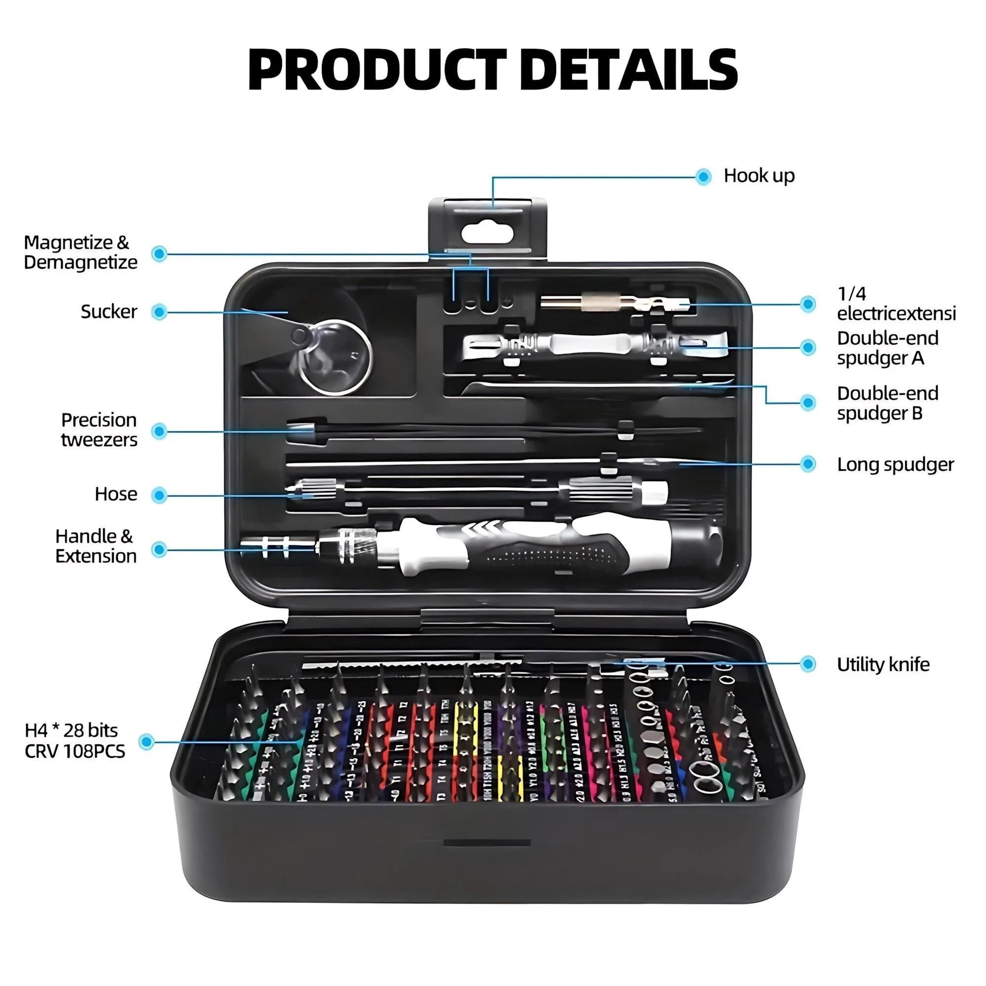 

STONEGO 132 in 1 Mini Precision Screwdriver Set, 108 Bits with Color-Coded Identification, Magnetic Tools for Electronics Repair