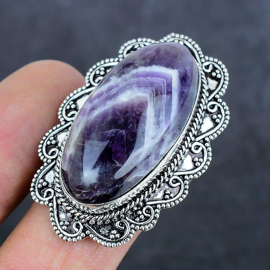 Chevron Amethyst Gemstone 925 Sterling Silver Jewelry Ring Size 10