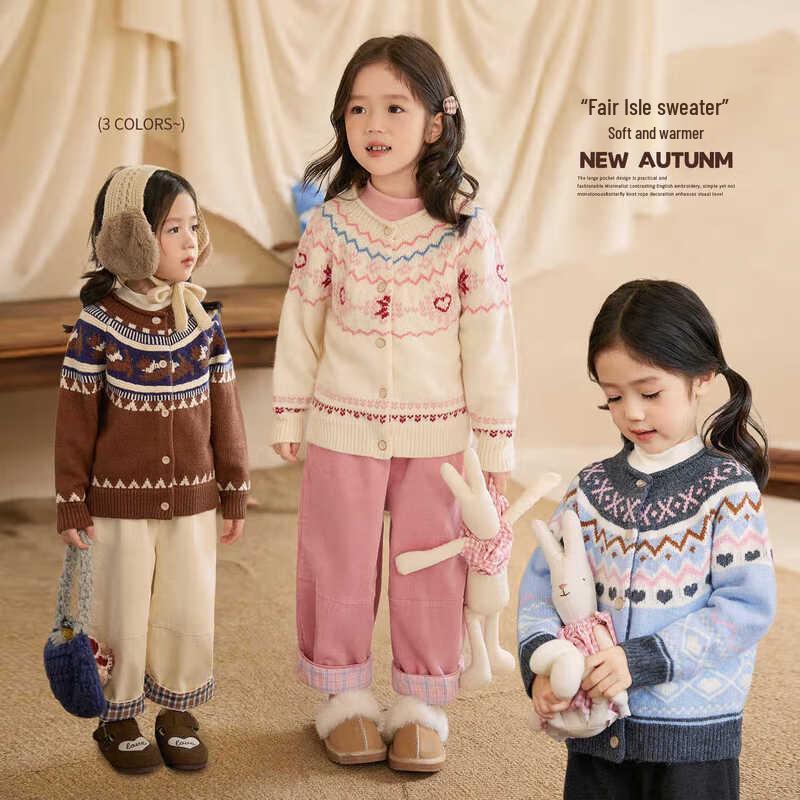 LUSON Okids Girls Fair Isle Knit Sweater 110