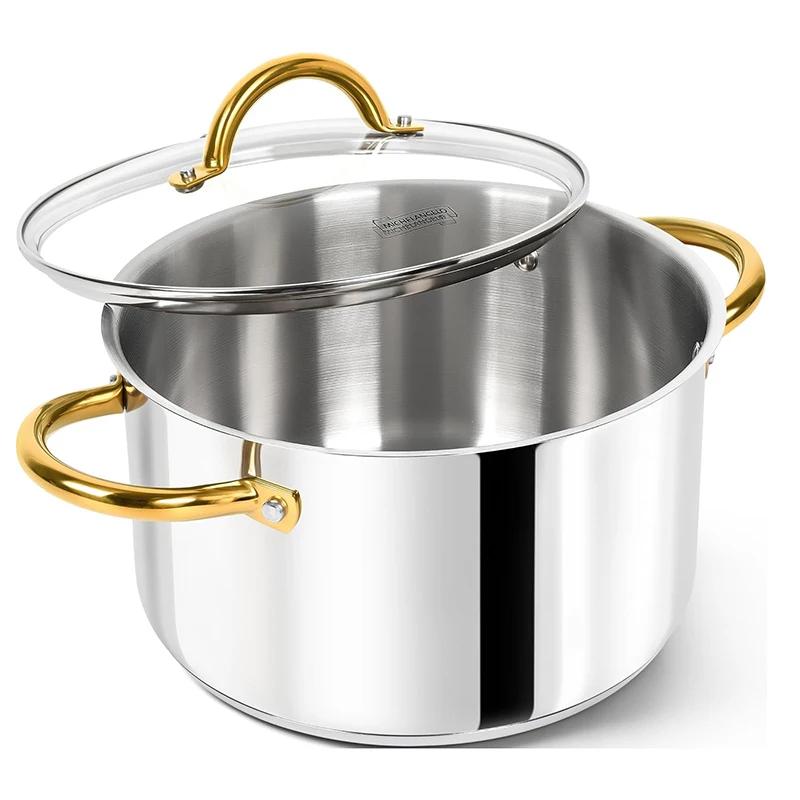 MICHELANGELO 6/8/10QT Edelstahl-Kochtopf mit Deckel, genietetem Griff, induktionsgeeignet, ofenfest
