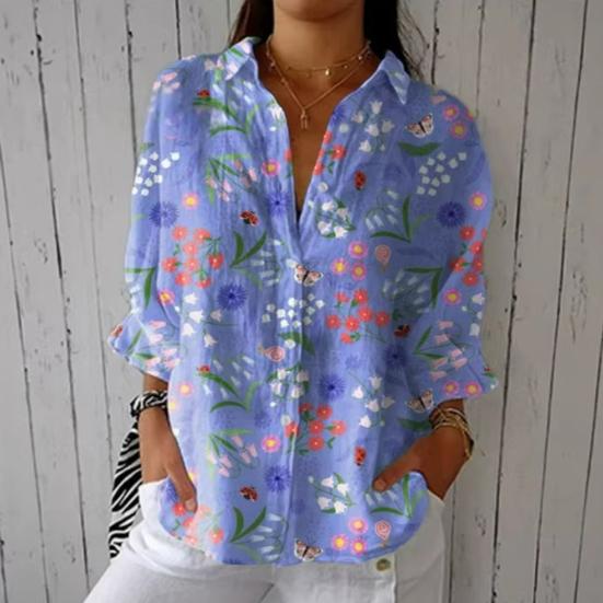 Women Shirt Lapel Long Sleeve Buttons Placket Shirt Tops Flower Pattern Regular Fit Casual Shirt Work Daily Life Parties Shirt