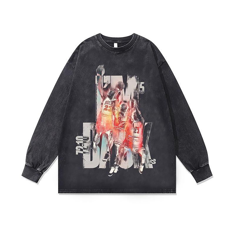 European And American High Street Vintage Vintage Printed Long Sleeve T-Shirt Men'S And Women'S Oversize Base Shirt Top