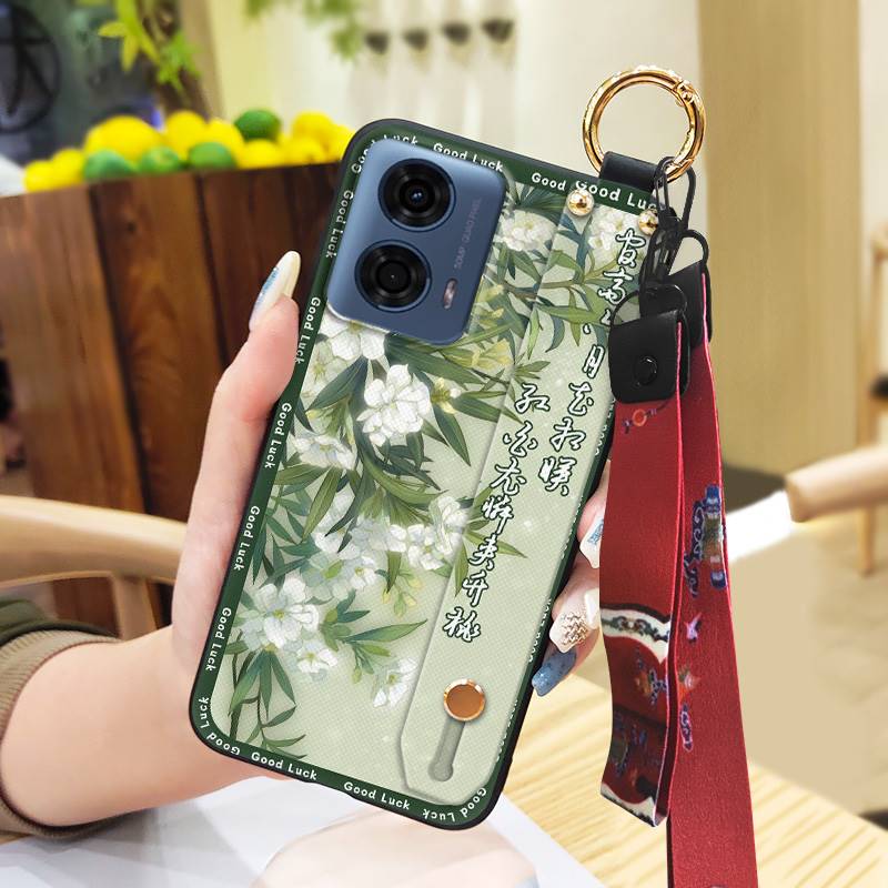 Anti-dust Wrist Strap Phone Case For MOTO G24 Power Lanyard For Mom Durable Wristband Fashion Kickstand Silicone Ring