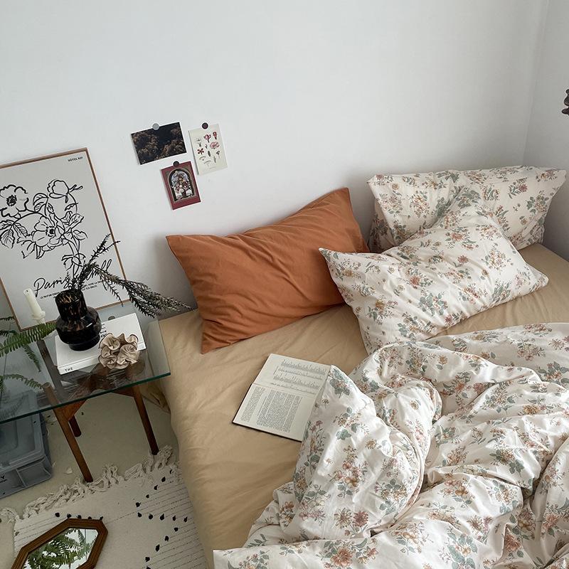 French Style Retro Printed Bedding Rural Style Duvet Cover Solid Color Dust-proof and Easy To Clean Mattress Protective Covers Envelope Pillowcase