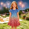 Girls Dress Sleeveless Ruffle Sleeve Independence Day Spliced Star Pattern Casual A-Line Dress for Kids