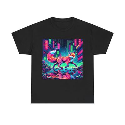 Unisex T-Shirt für Erwachsene Neonfüchse in einer Cyberpunk-Gasse