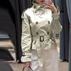 Women's Fashion Stand Collar Double-Breasted Waist-Defining Belted Short Trench Coat