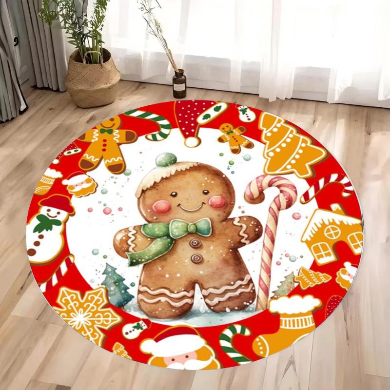 The Gingerbread Man Round Area Rug Merry Christmas Bedroom Kitchen Mat Indoor Floor Accent Bathroom Living Room Home Carpets