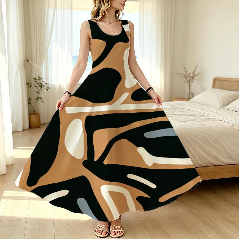 Women's Abstract Art Sleeveless Loose Maxi Dress Soft Comfort Fabric,Flattering Tummy Concealing,Versatile Casual Home & Outdoor Beach Dress