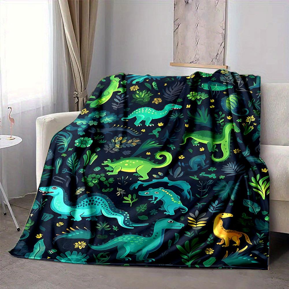 1pc Dino Jungle Blanket, Lightweight Flannel Throw Blanket for Sofa, Bed, Travel, Camping, Living Room, Office, Couch058