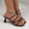 Fashion women's slippers outer wear women's high-heeled slippers one-character square head thin heel cool slippers women