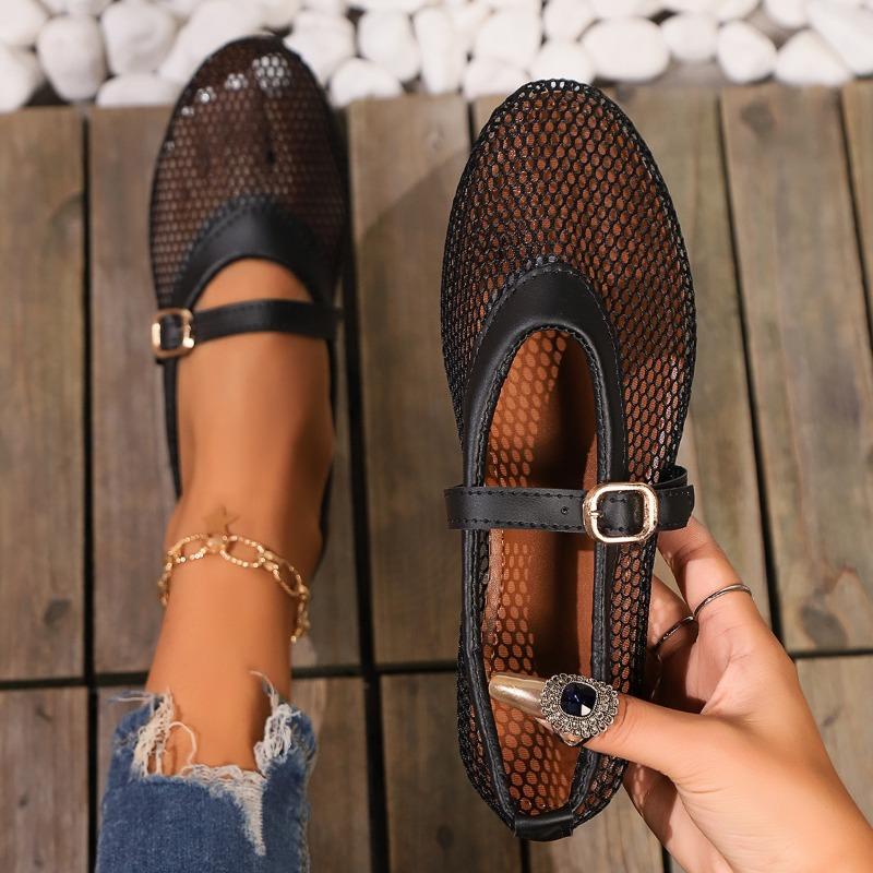 European and American large-size hollow mesh sandals, new round-head fishing net grid flat-soled sandals for outer wear in summer